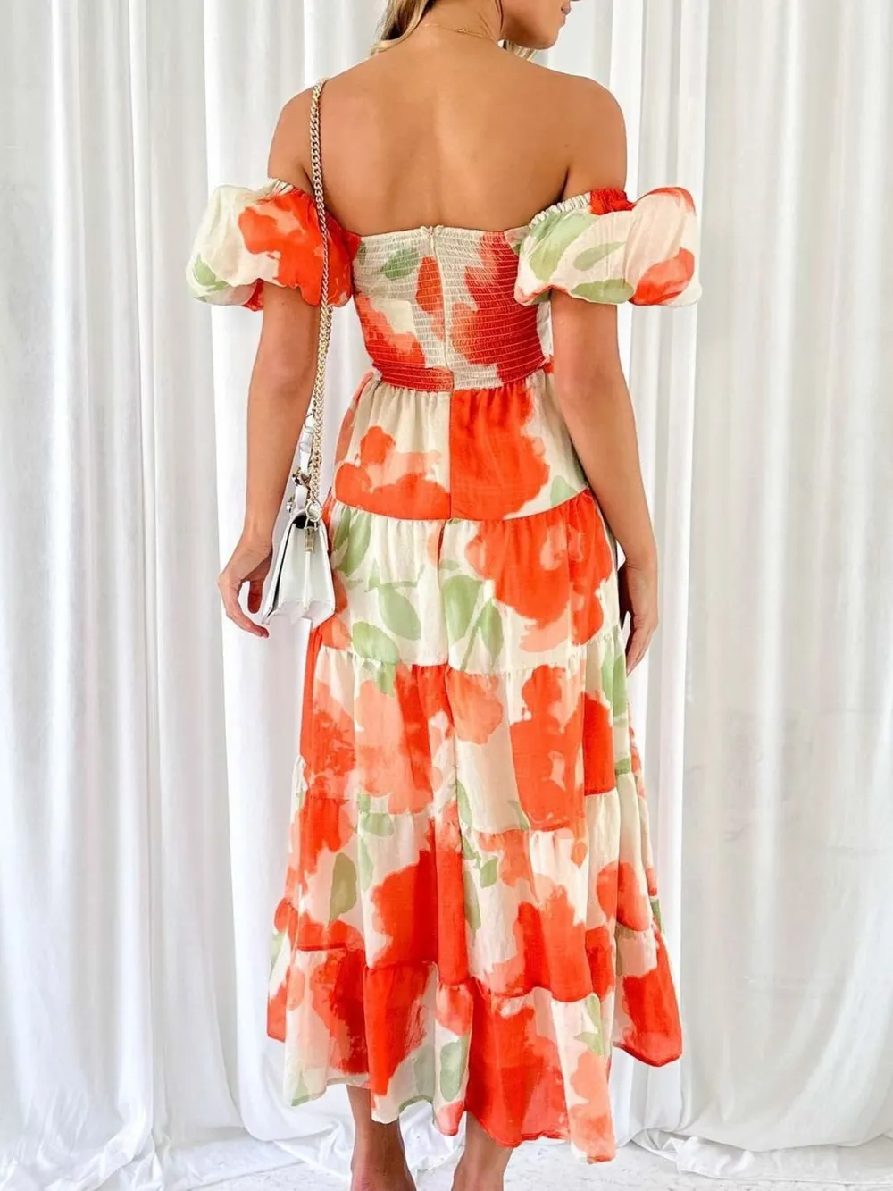Off-Shoulder Floral Tiered Dress with Ruffle Details, image 27