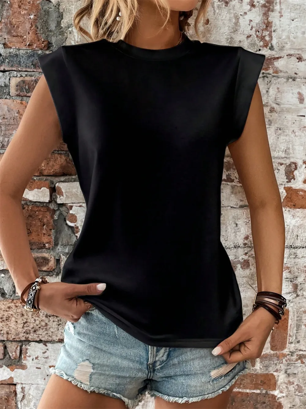 Round Neck Cap Sleeve Blouse, image 3