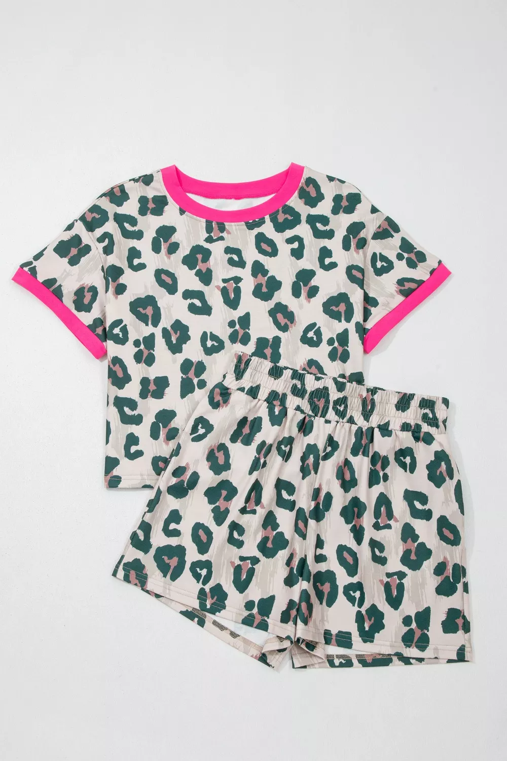 Leopard Print Short Sleeve Top and Shorts Set, image 2