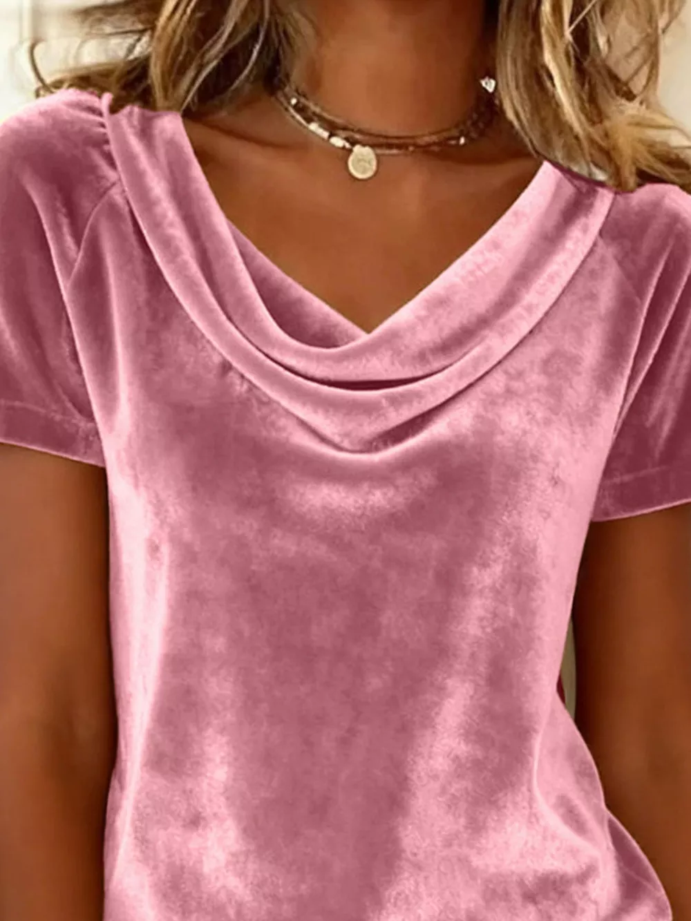 Velvet Cowl Neck Short Sleeve Top, image 6