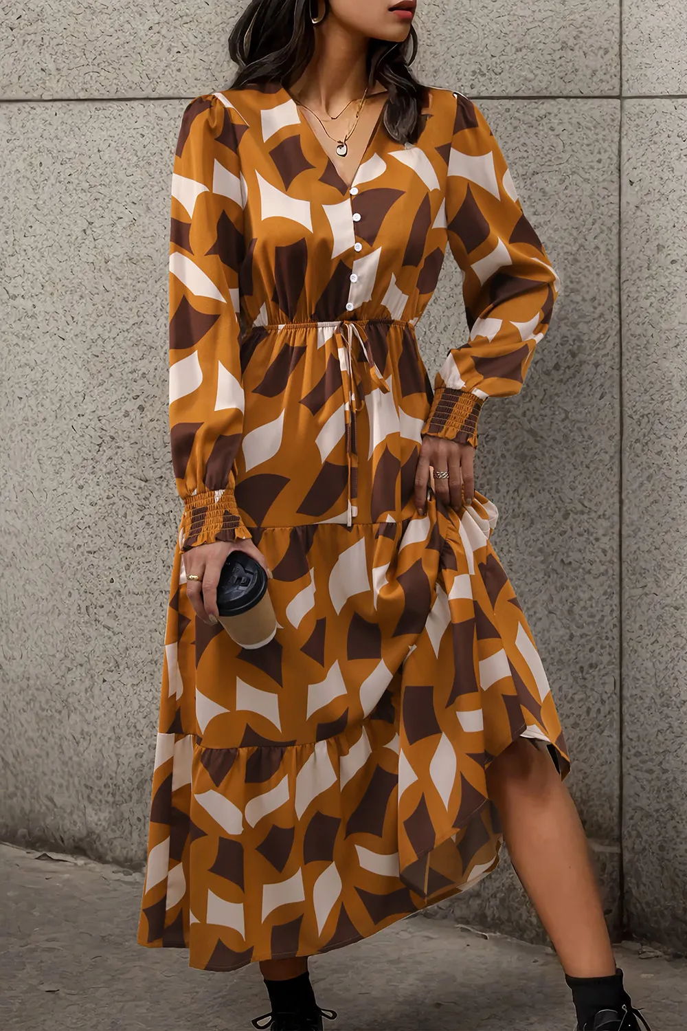 Printed Tied Pocketed Lantern Sleeve Dress, image 11