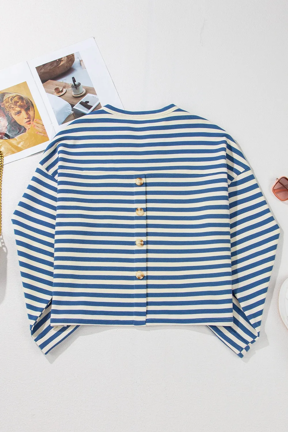 Stripe Chest Pocket Notched Top, image 10