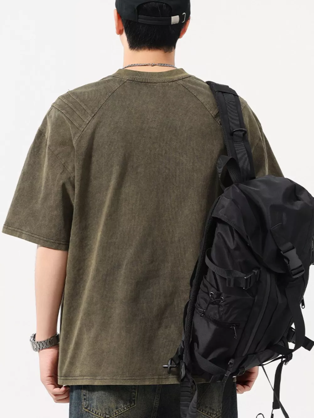 Men's Plus Size Vintage Washed Round Neck Tee, image 4
