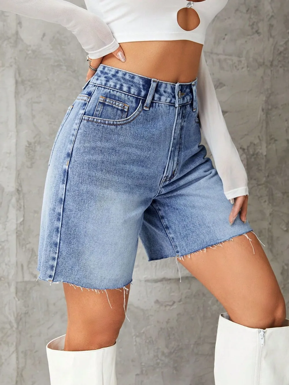 Frayed Hem Denim Shorts, image 11