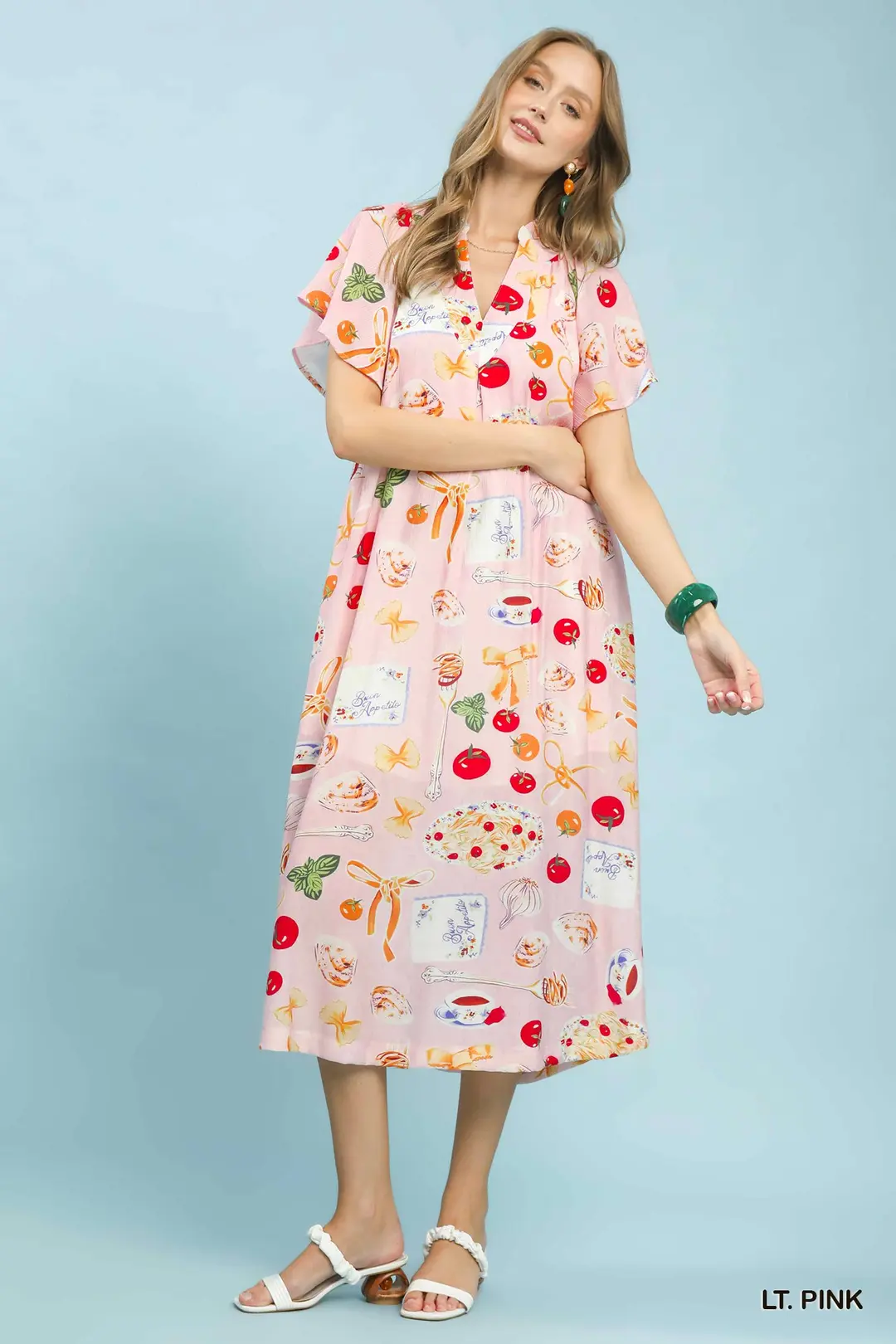 Abstract Print Flutter Sleeve Midi Dress, image 2