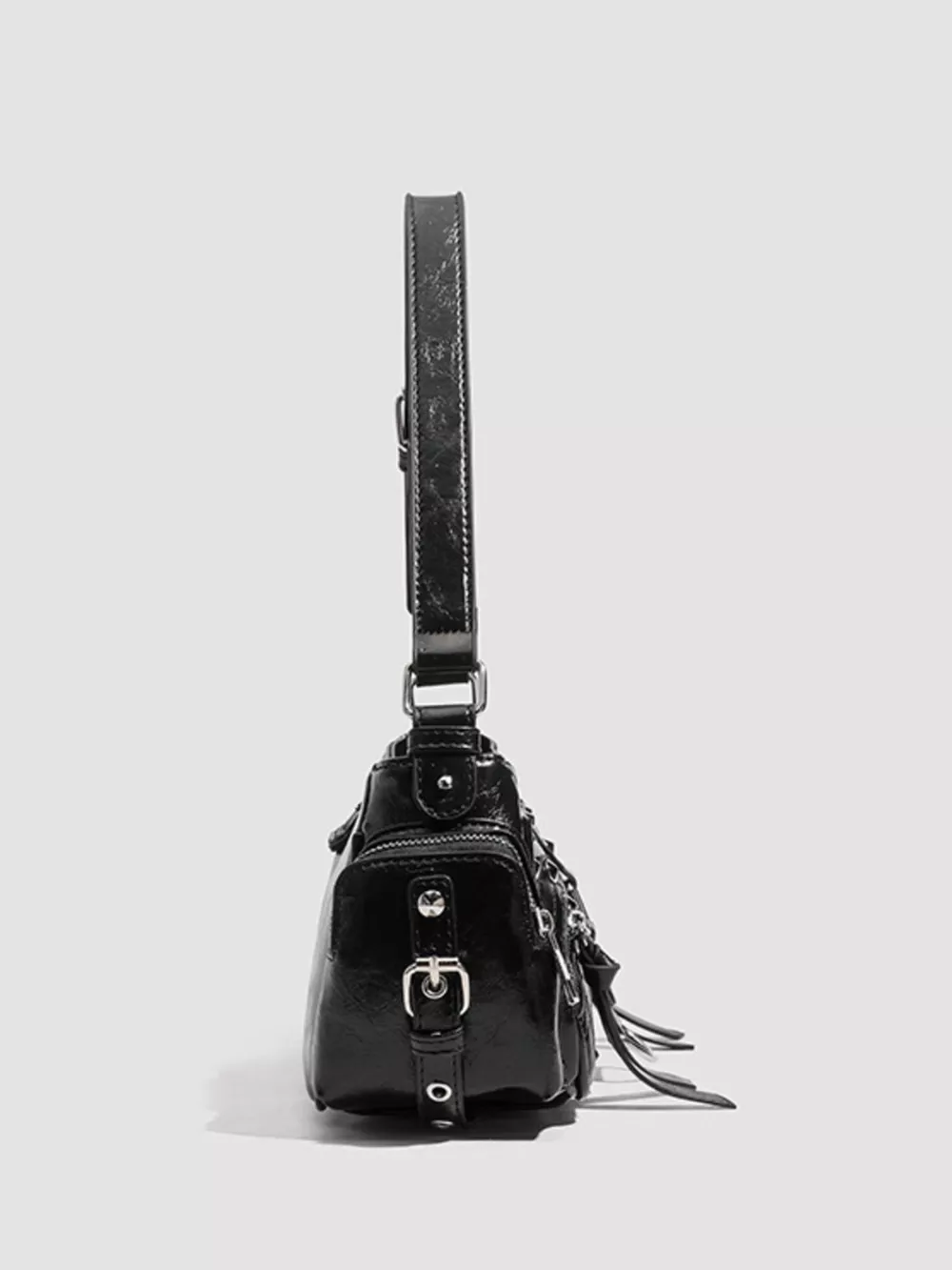 Y2K Style Rivet Embellished Patent Leather Shoulder Bag, image 3