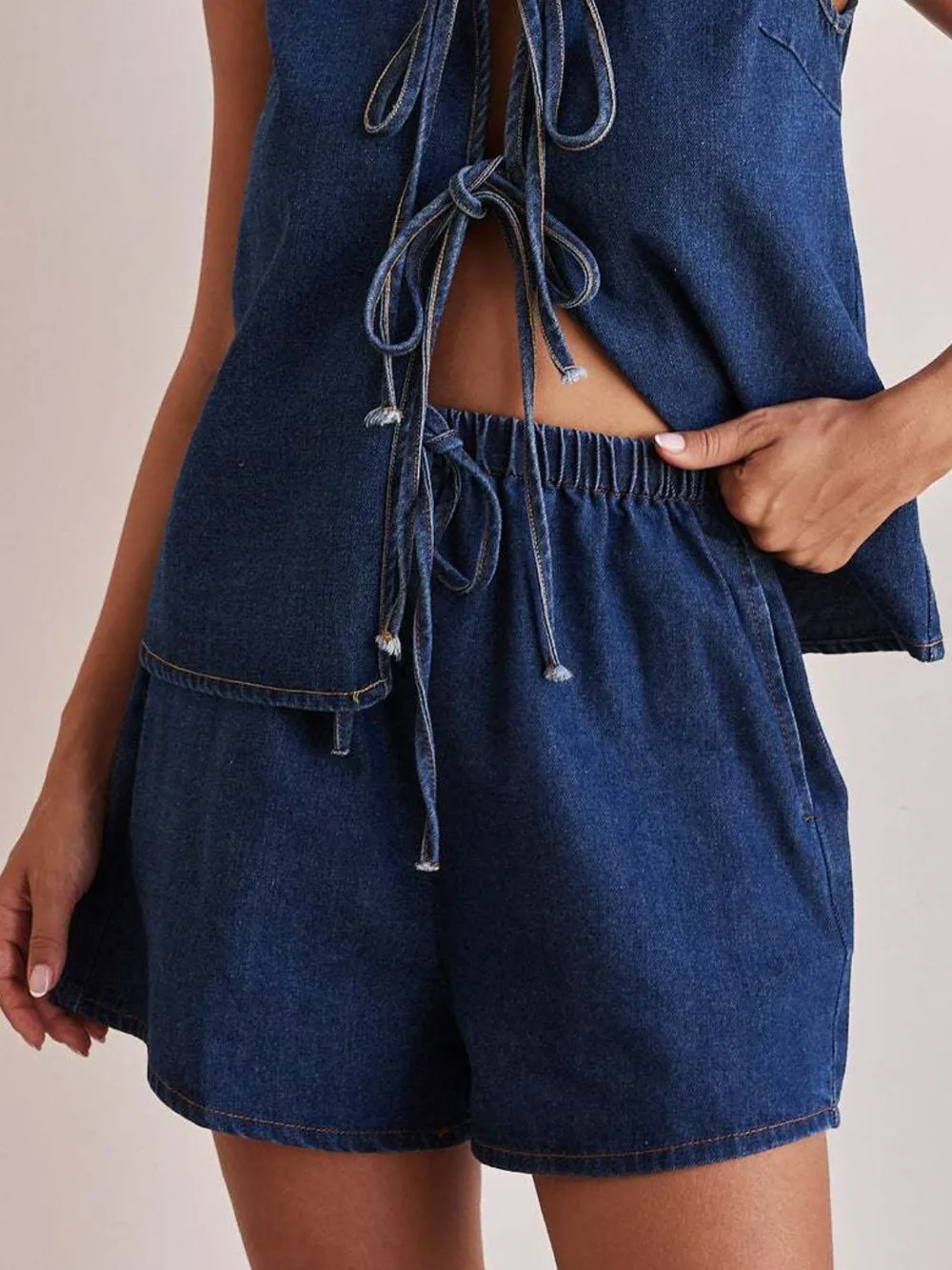 Elastic Waist Denim Shorts, image 7
