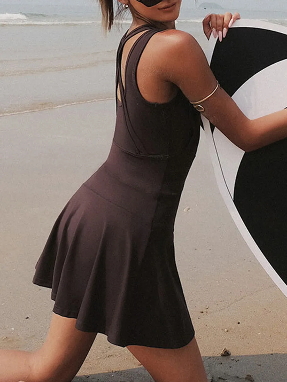 V-Neck Wide Strap Active Dress with Unitard Liner, image 7