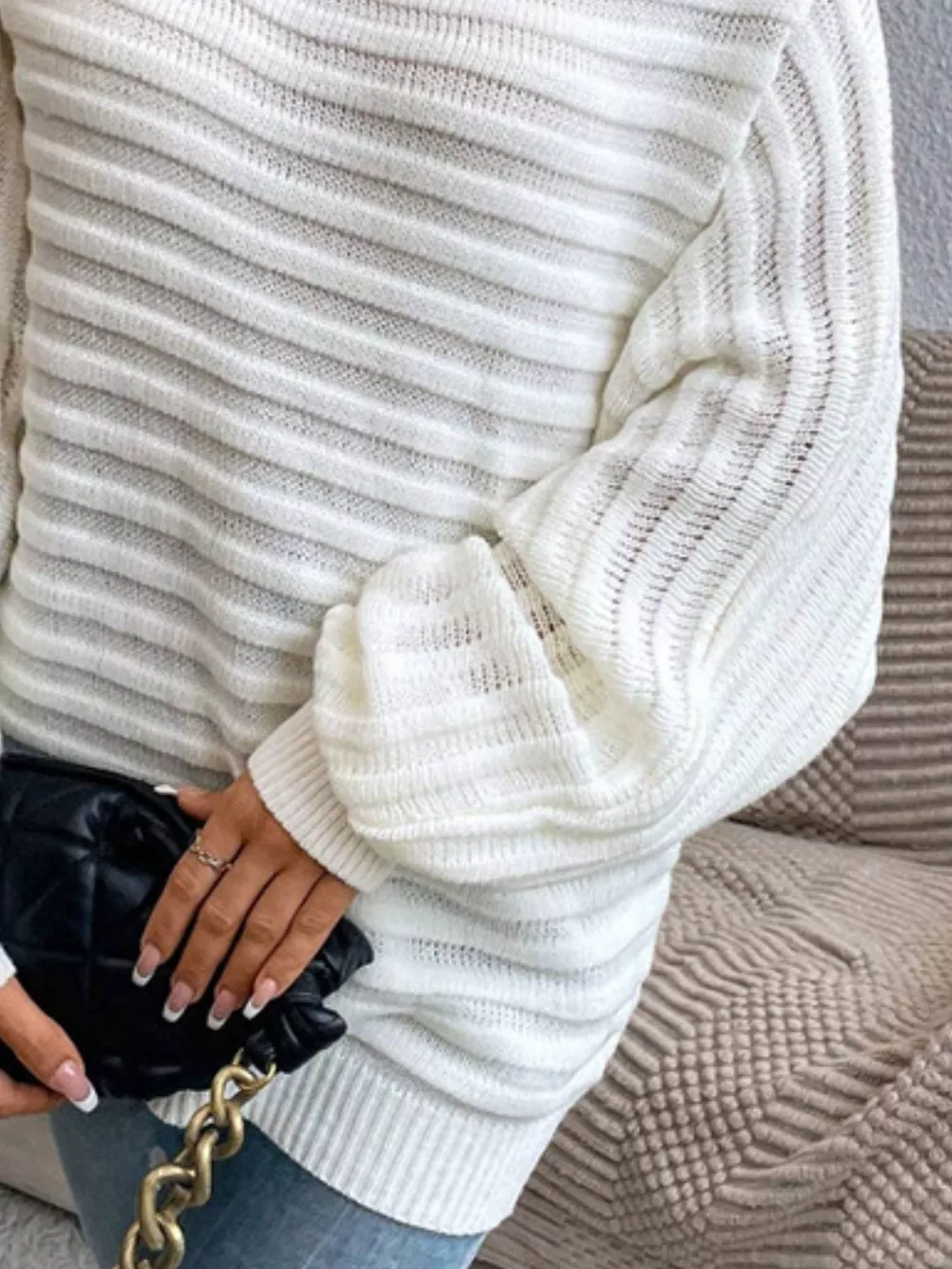 One Shoulder Ribbed Knit Sweater, image 4