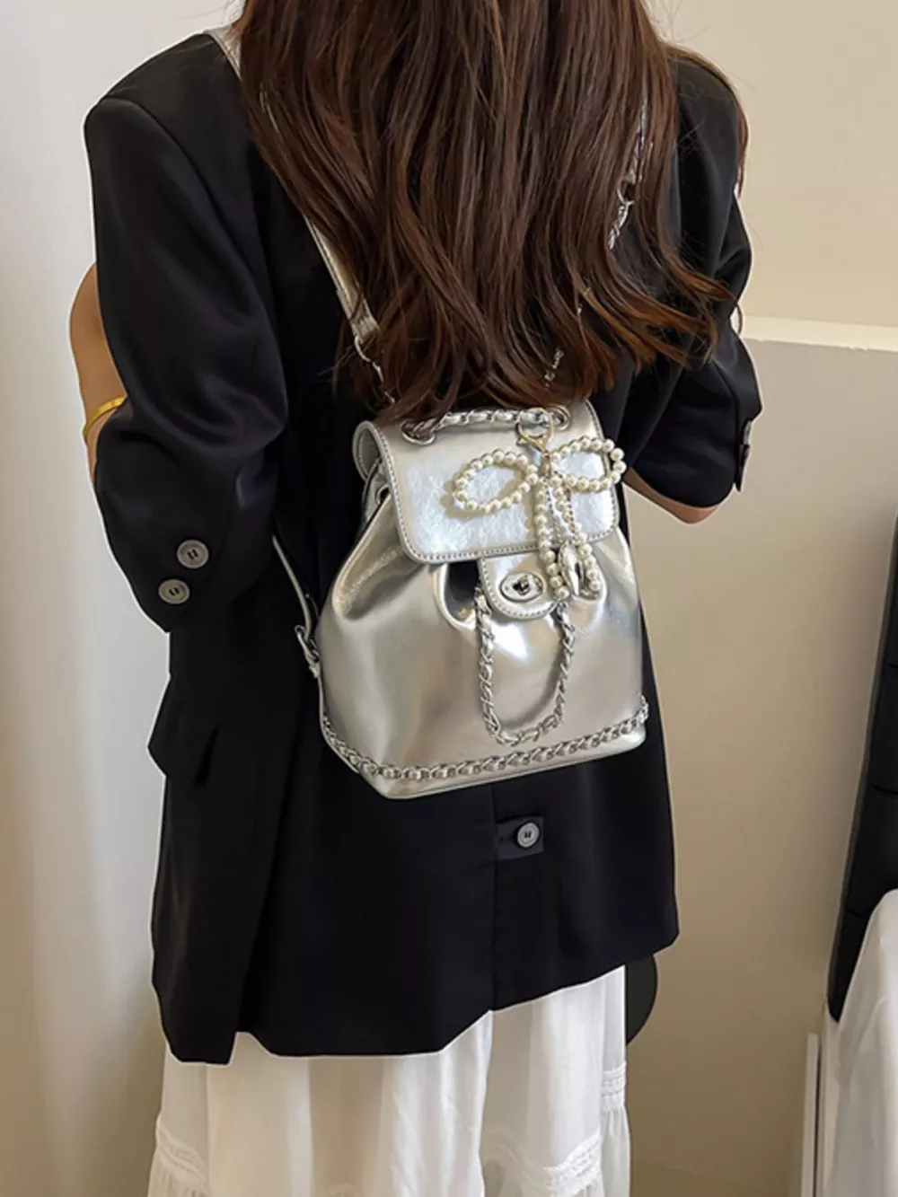 Pearl Decor Backpack Bag, image 9