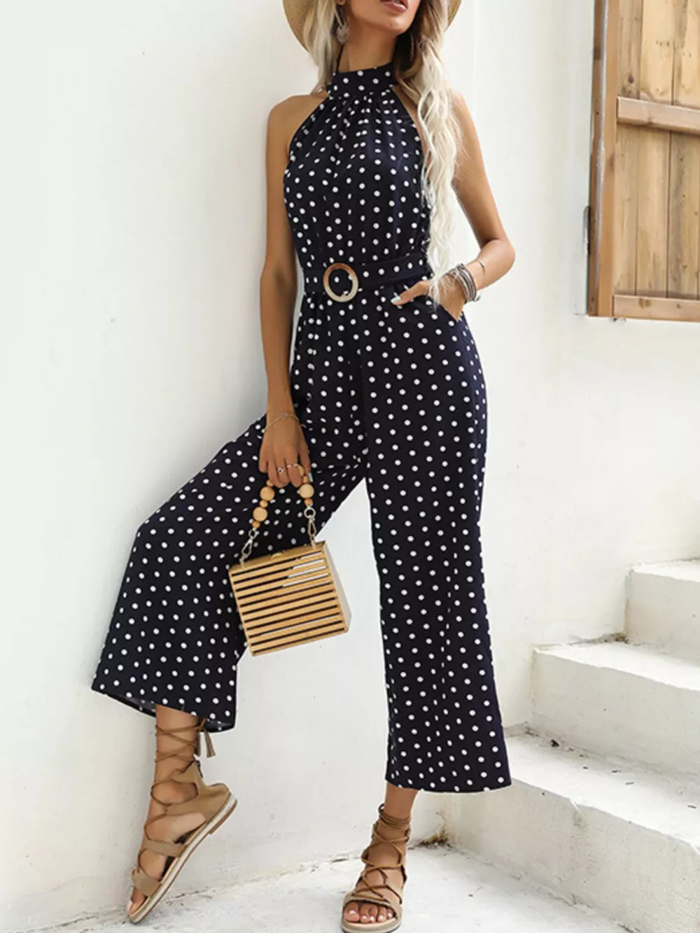 Polka Dot Halter Neck Wide Leg Jumpsuit, image 10