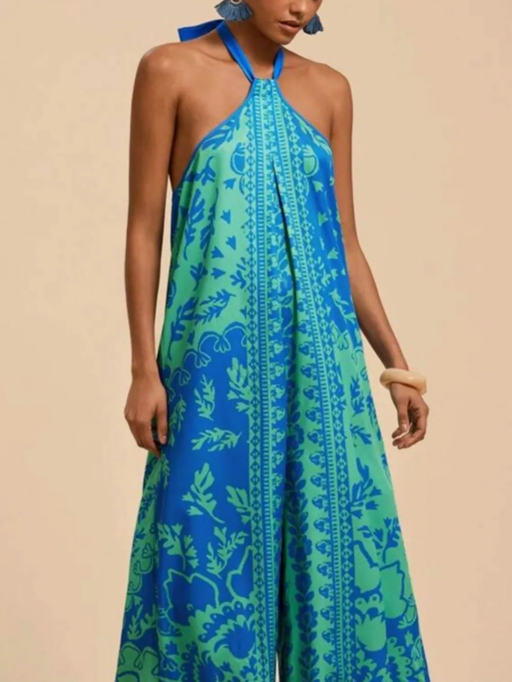Printed Halter Wide-Leg Jumpsuit, image 9