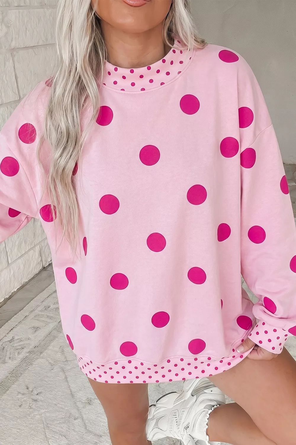 Polka Dot Dropped Shoulder Sweatshirt, image 4