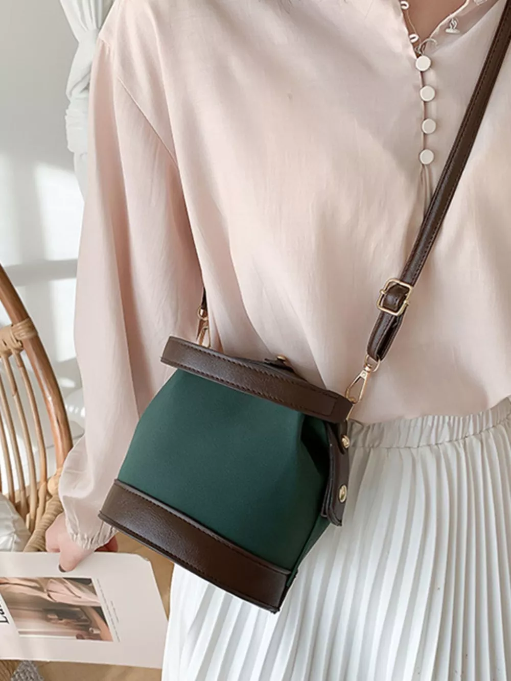 Two-Tone Bucket Crossbody Bag, image 8
