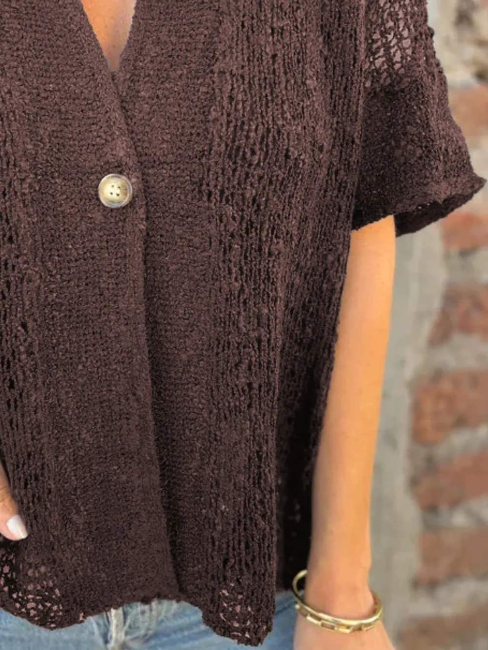 Full Size One Button Half Sleeve Cardigan Plus Size, image 11