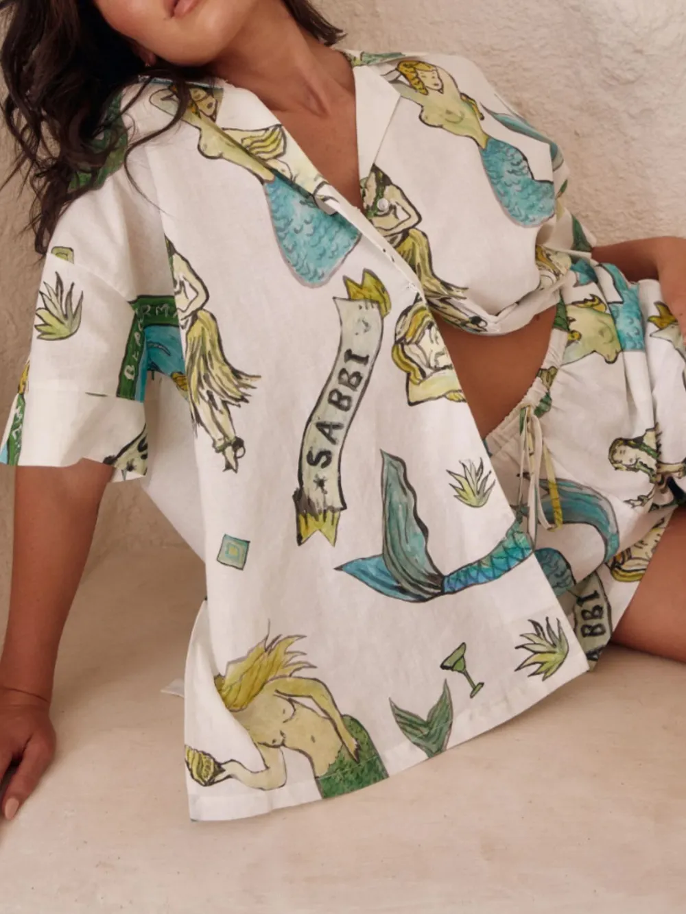 Printed Button Up Shirt and Shorts Set, image 2