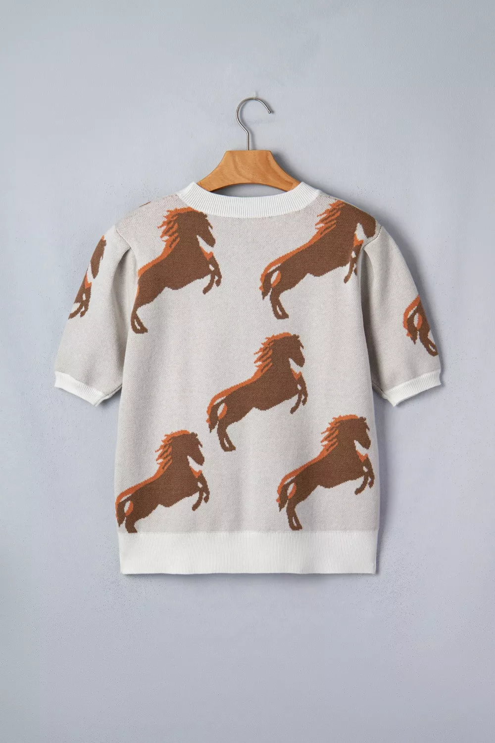 Western Horse Short Puff Sleeve Sweater, image 5