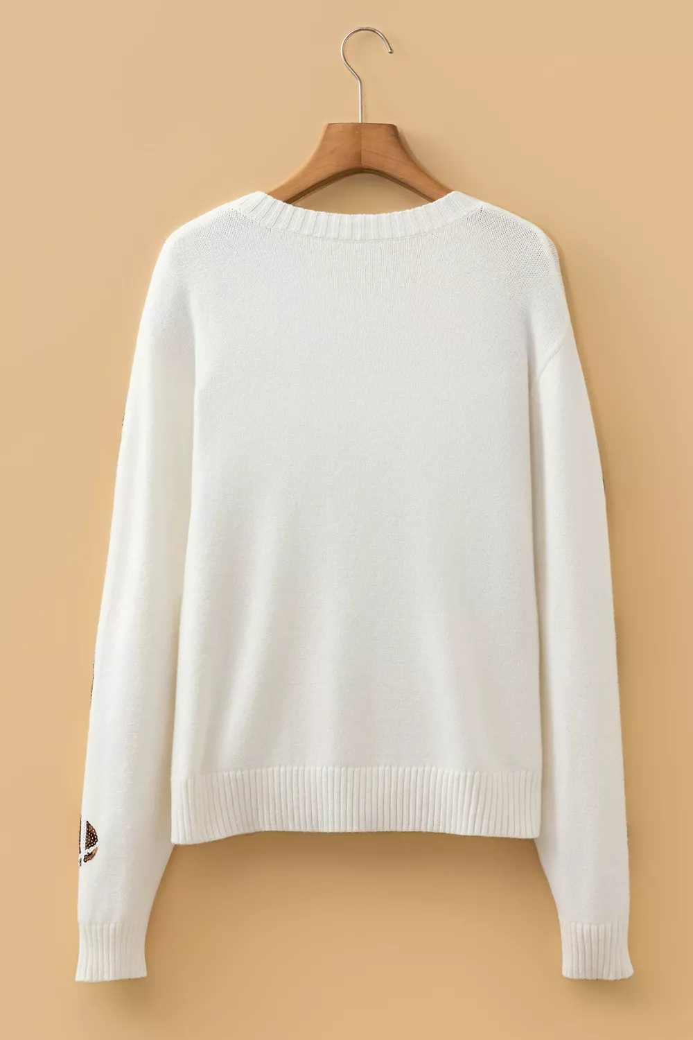 Sequin Football Print Round Neck Long Sleeve Loose Fit Sweater, image 8
