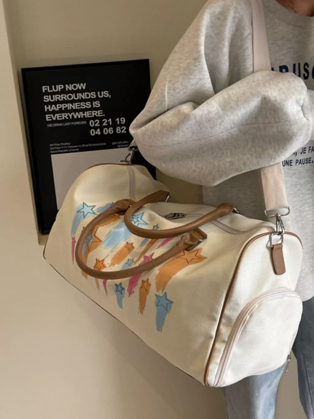 Canvas Duffle Bag with Shooting Star Print, image 4