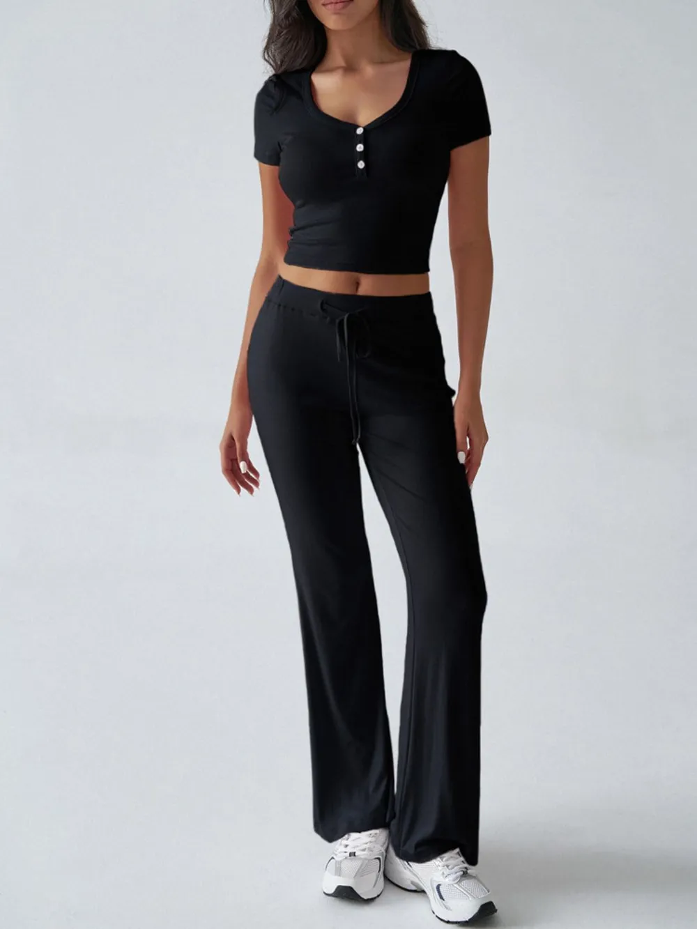 Short Sleeve Top and Drawstring Pants Set