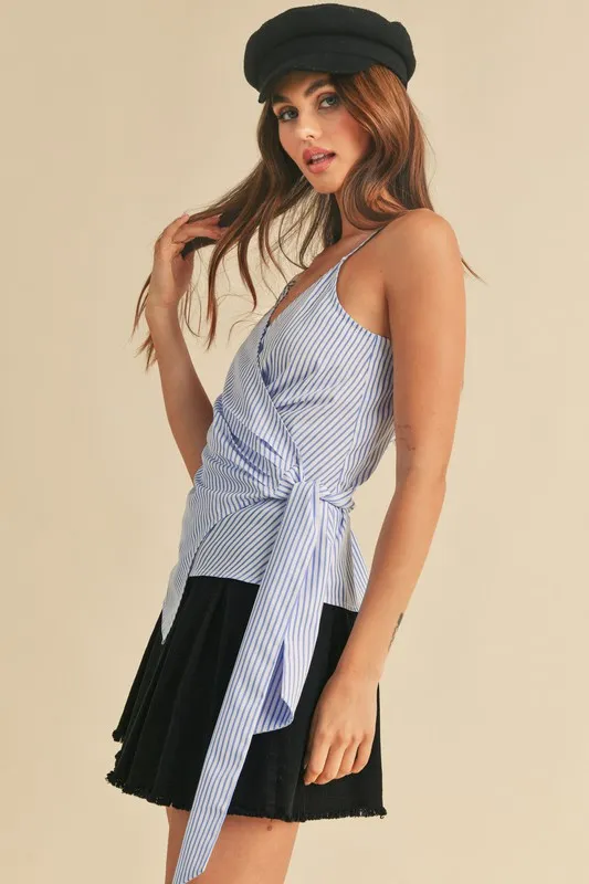 Side Knotted Surplice Striped Cami, image 3
