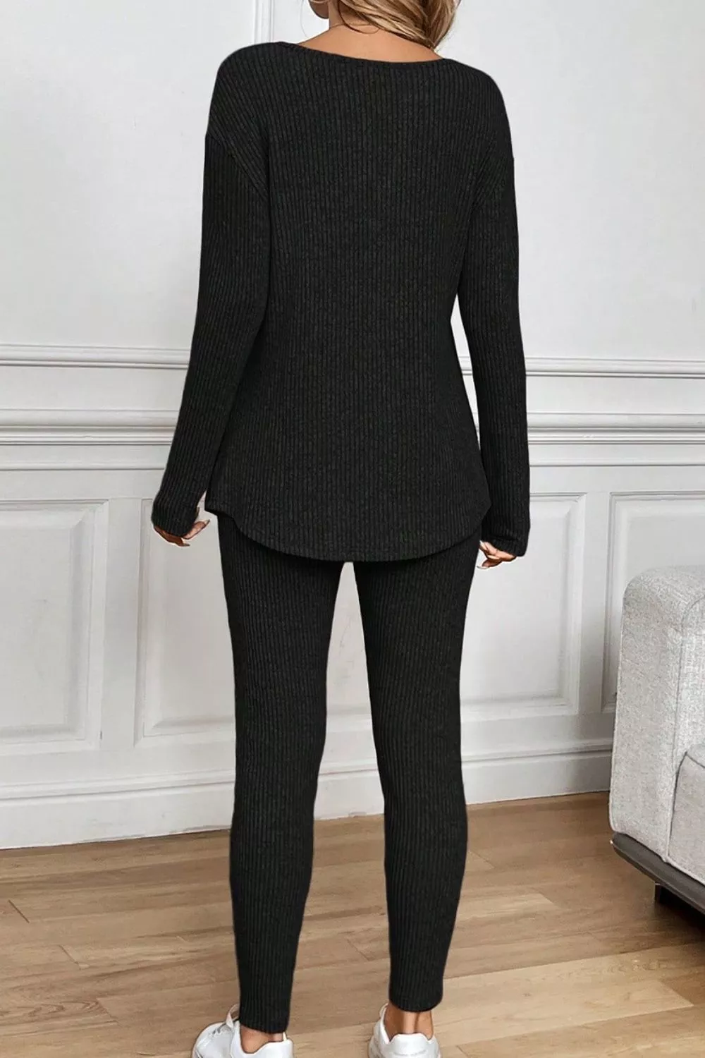 Notched Long Sleeve Top and Pants Set, image 5