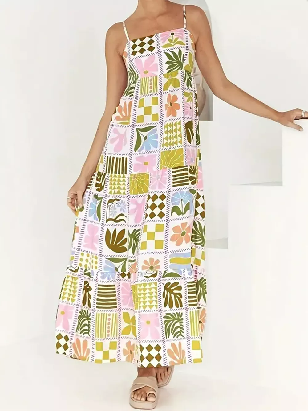 Printed Cutout Back Cami Dress, image 10
