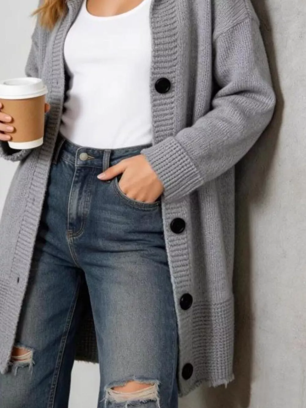 Full Size Casual Hooded Button-Down Knit Cardigan Plus Size, image 3