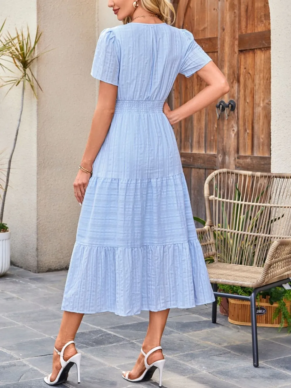 Tiered Notched Short Sleeve Dress, image 22