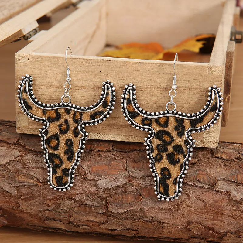 Alloy Animal Print Cow Head Earrings, image 3