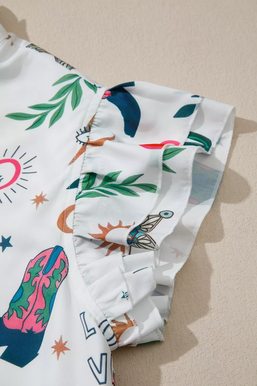 Western Print Flutter Sleeve Button Down Mini Dress, image 6
