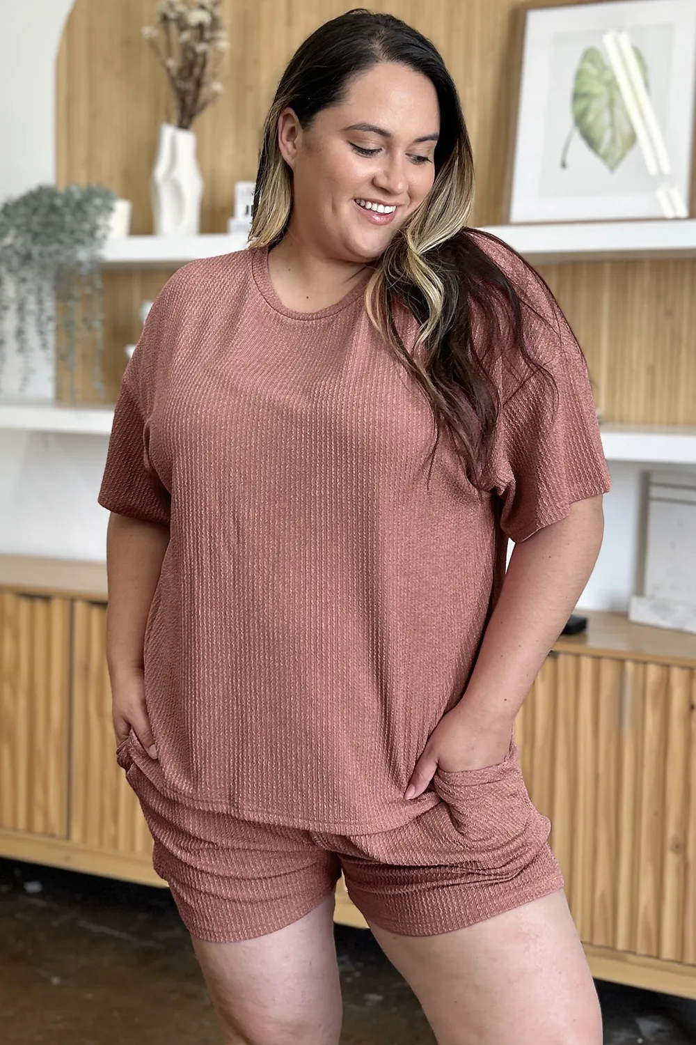 Full Size Round Neck Short Sleeve T-Shirt and Shorts Set, image 10