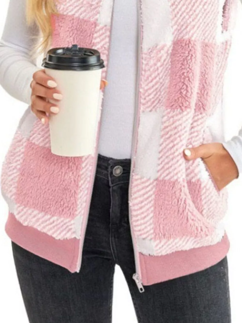 Full Size Color Block Zip Up Vest Coat Plus Size, image 8