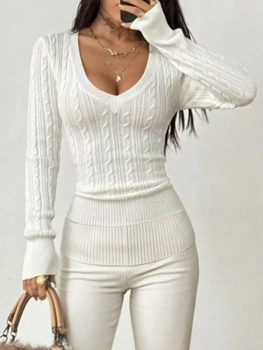 Slim-Fit Cable Knit Top, image 5