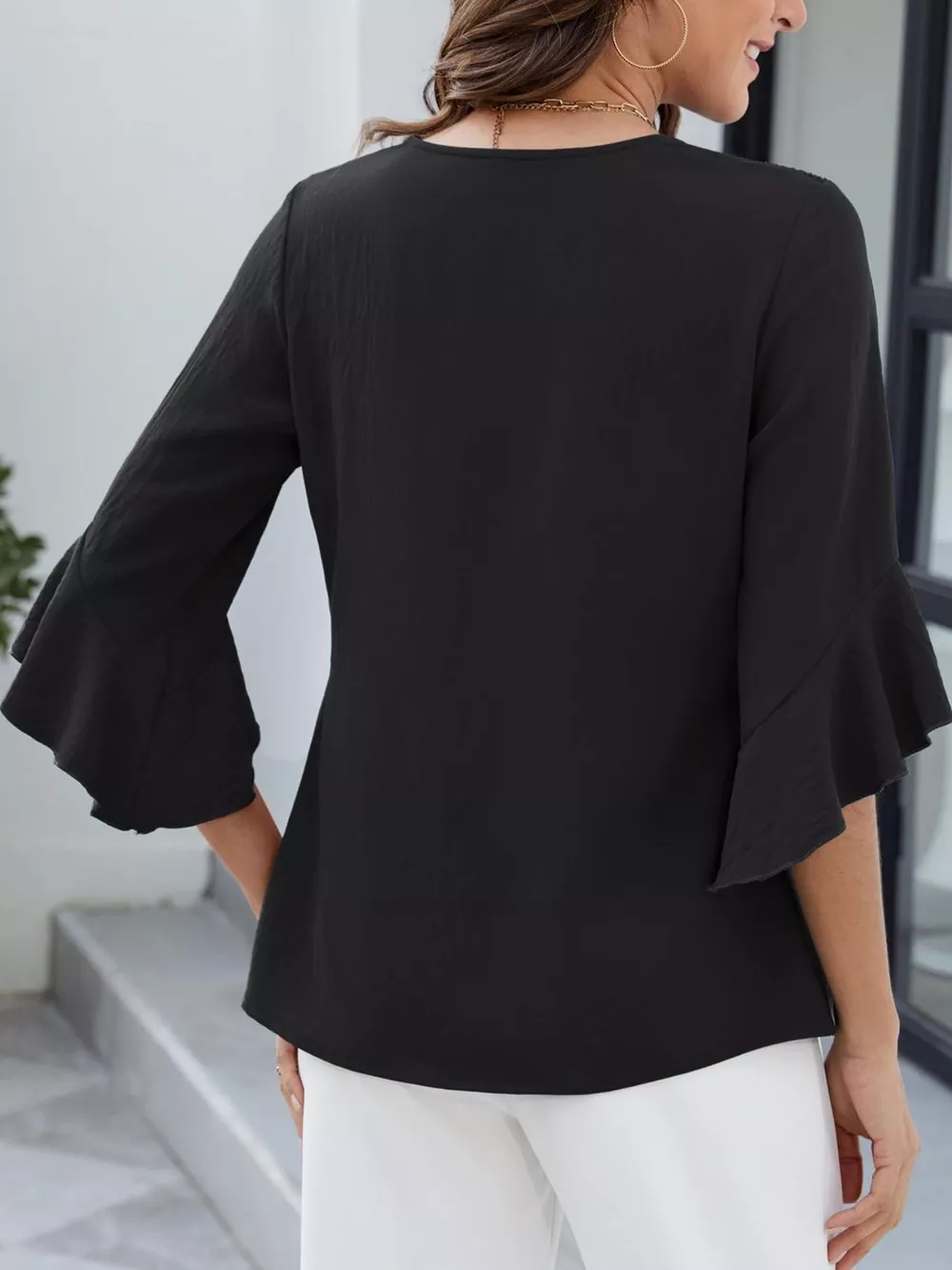 V-Neck Ruffle Sleeve Blouse, image 7