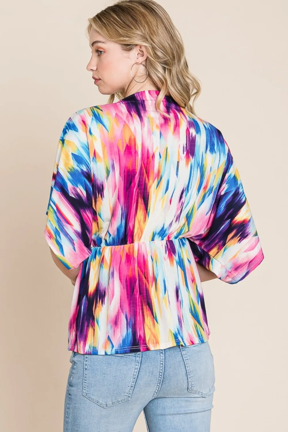 Printed Surplice Peplum Blouse, image 2