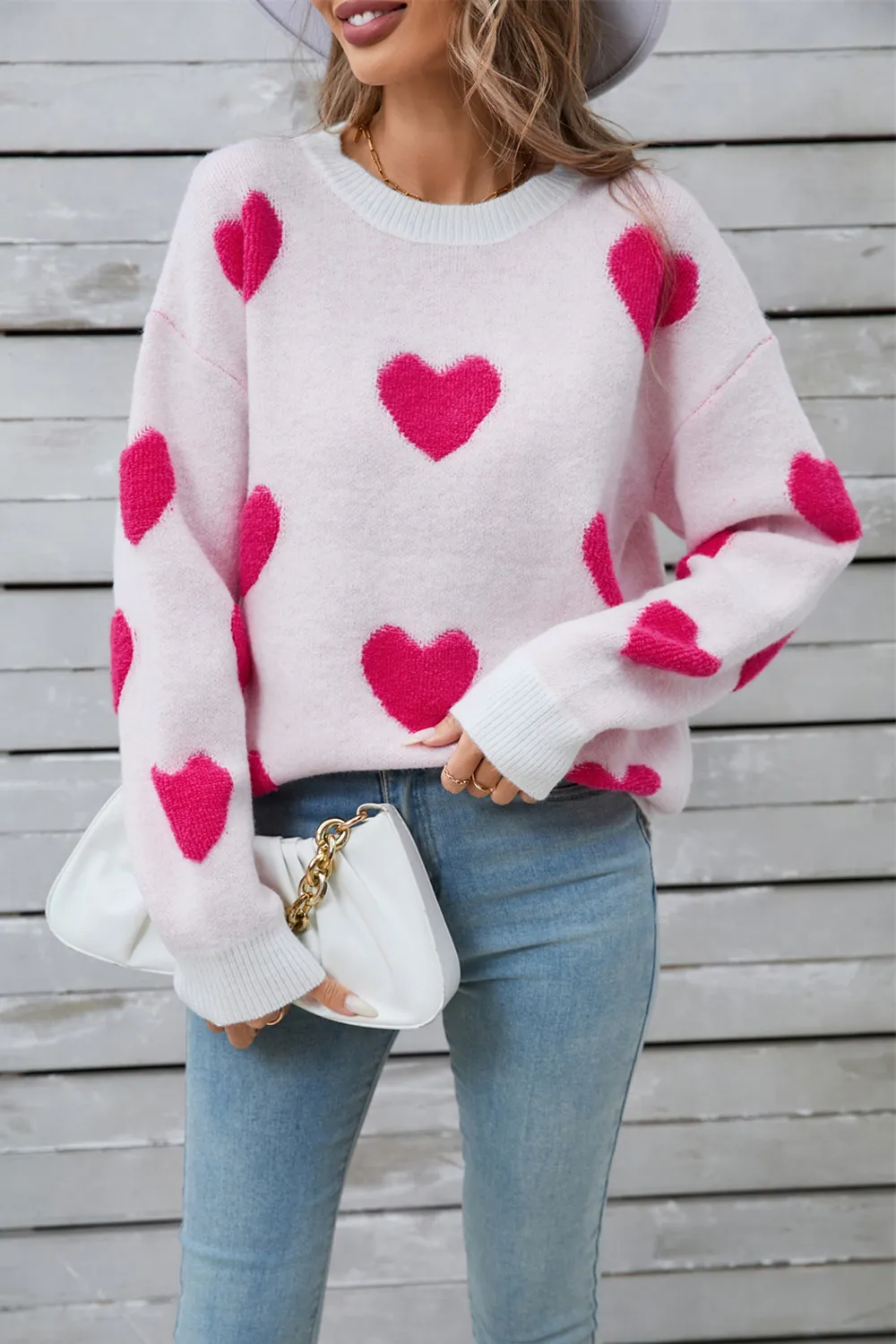 Heart Round Neck Long Sleeve Sweater, image 12