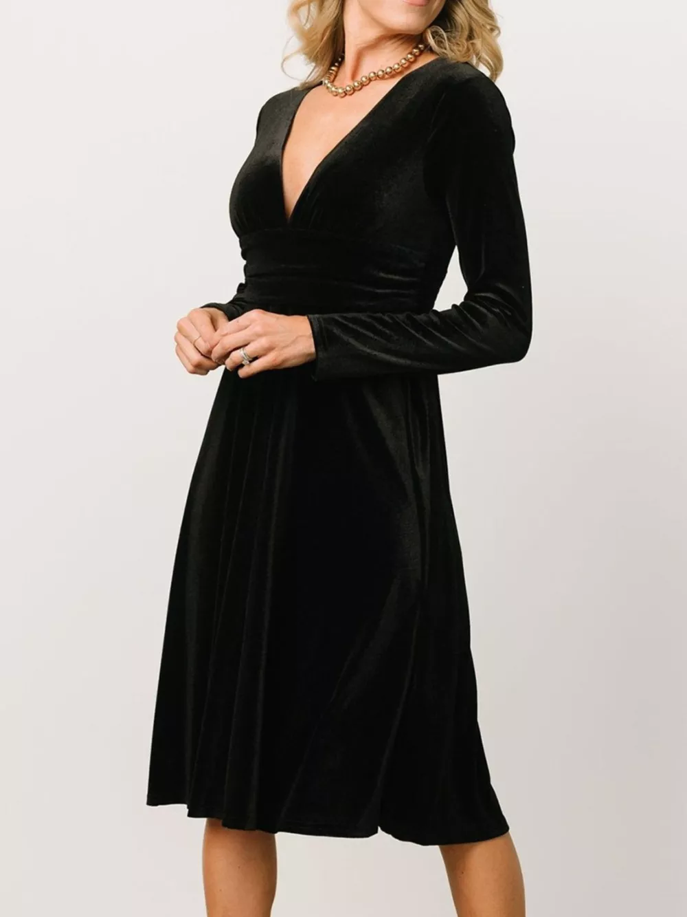 Velvet Deep V-Neck Long Sleeve Dress, image 10