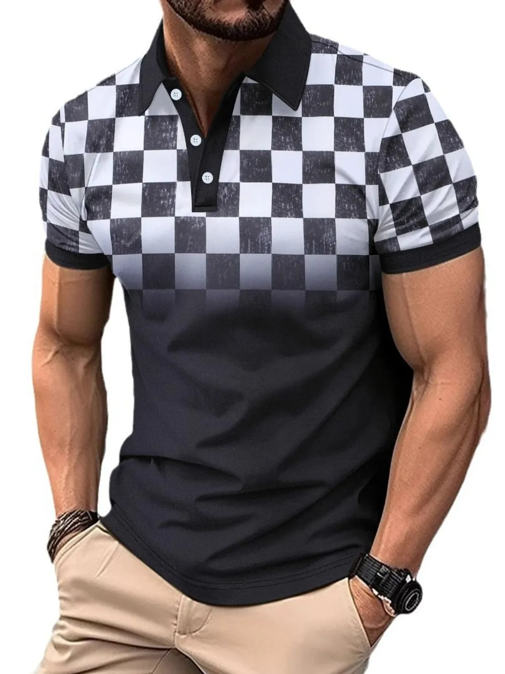 Men's Full Size Collared Checkered Short Sleeve Polo Plus Size, image 3