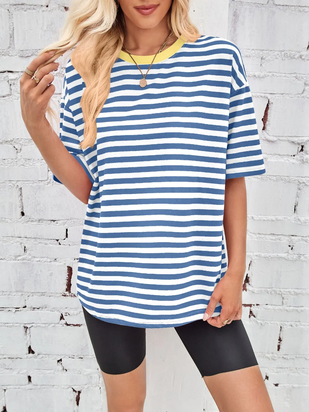 Contrast Striped Round Neck T-Shirt, image 16