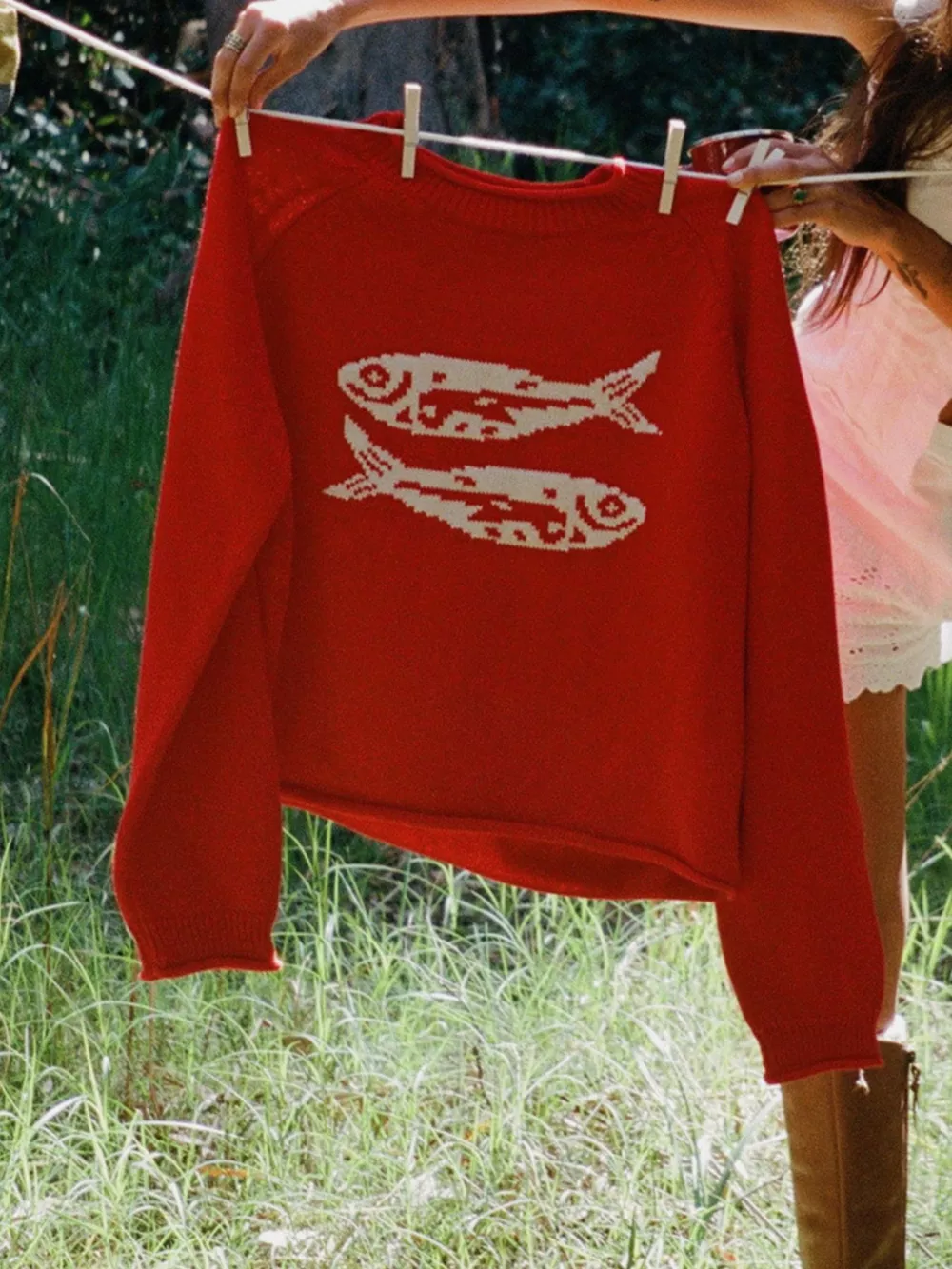 Fish Pattern Crew Neck Sweater, image 6