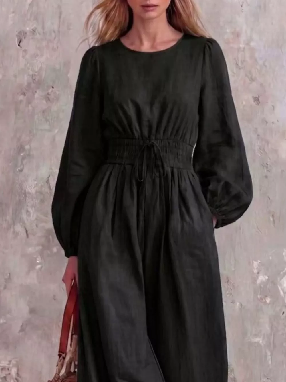 Smocked Waist Long-Sleeve Jumpsuit, image 10