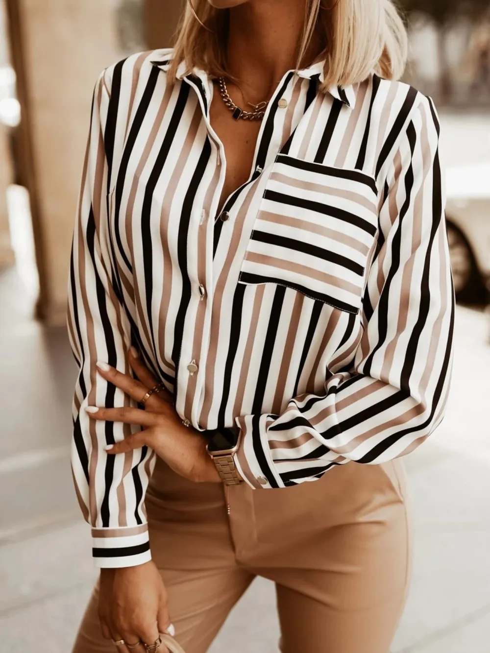 Striped Button-Down Long Sleeve Shirt, image 7