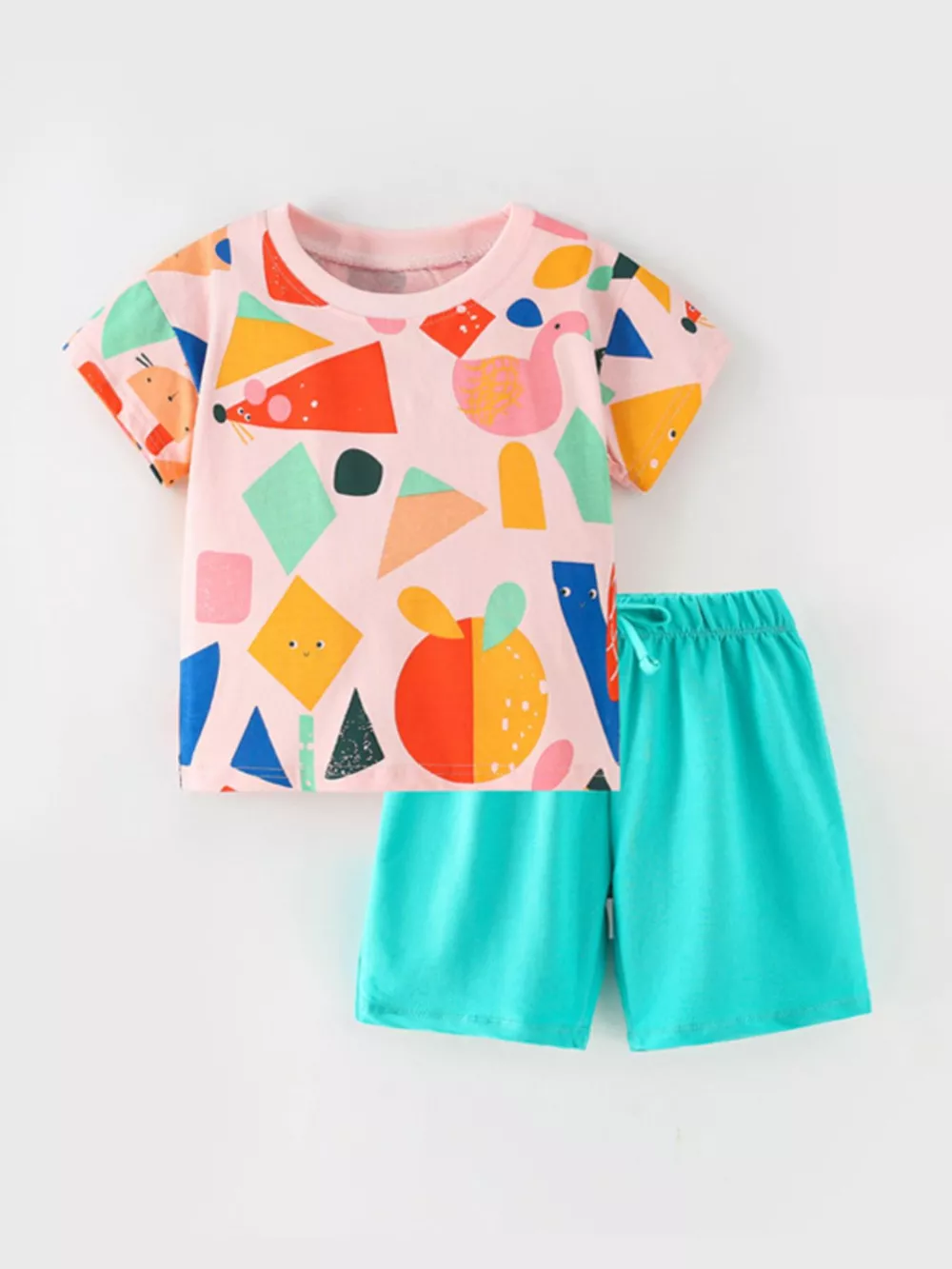 Children's Colorful Geometric Top and Shorts Set