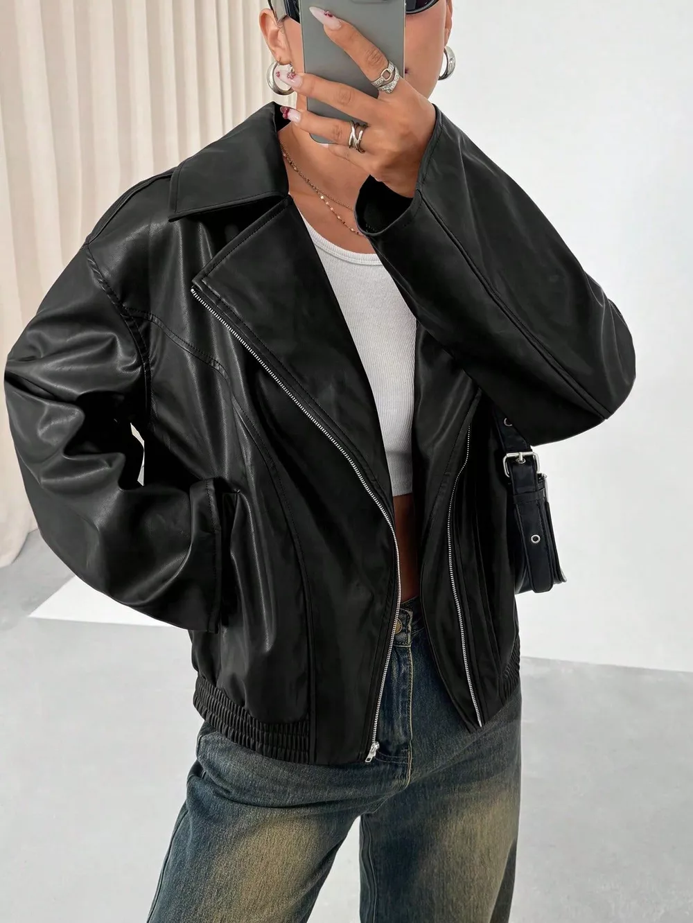 Oversized Faux Leather Moto Jacket