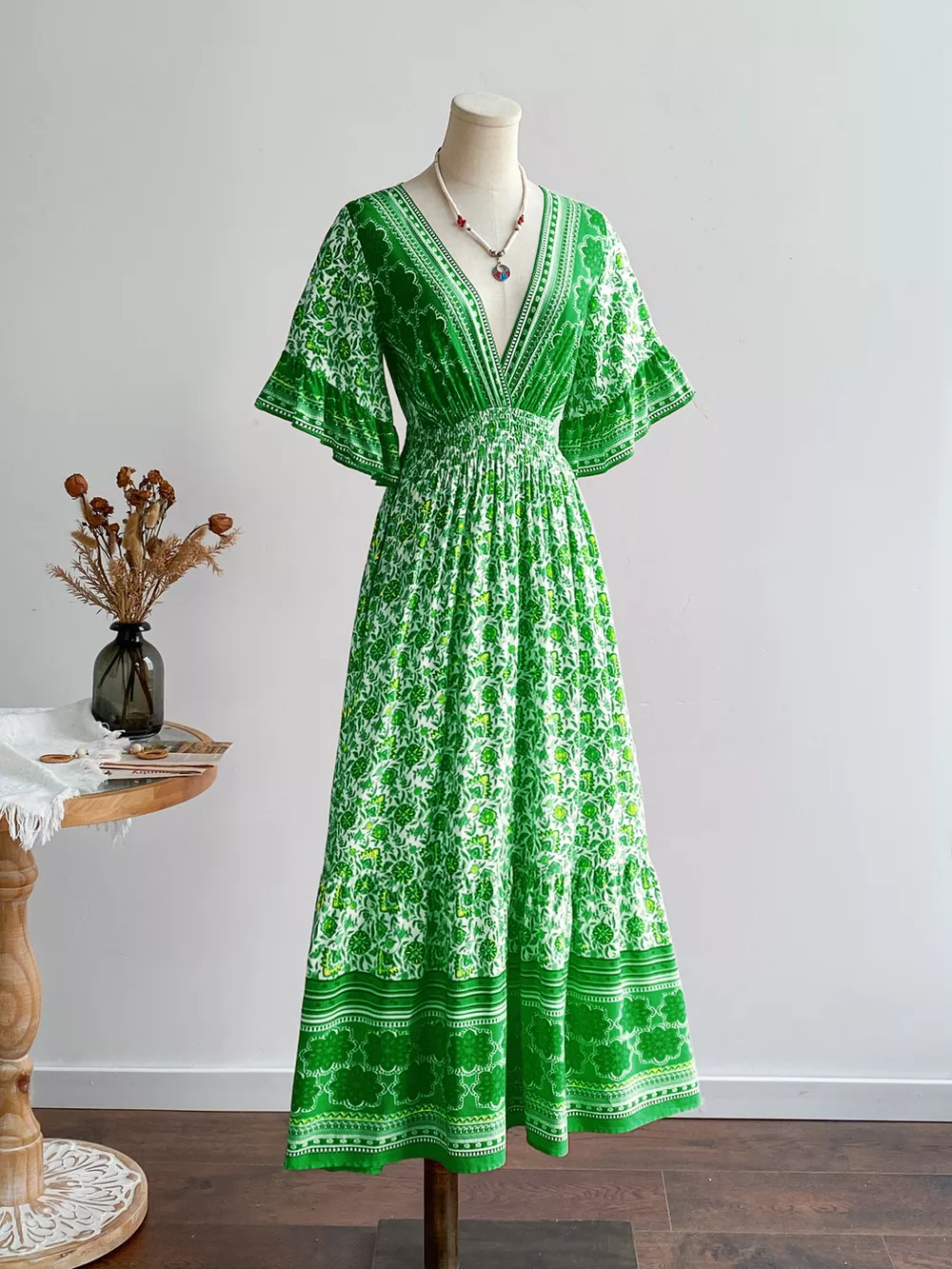 Floral Deep V-Neck Flutter Sleeves Dress, image 8