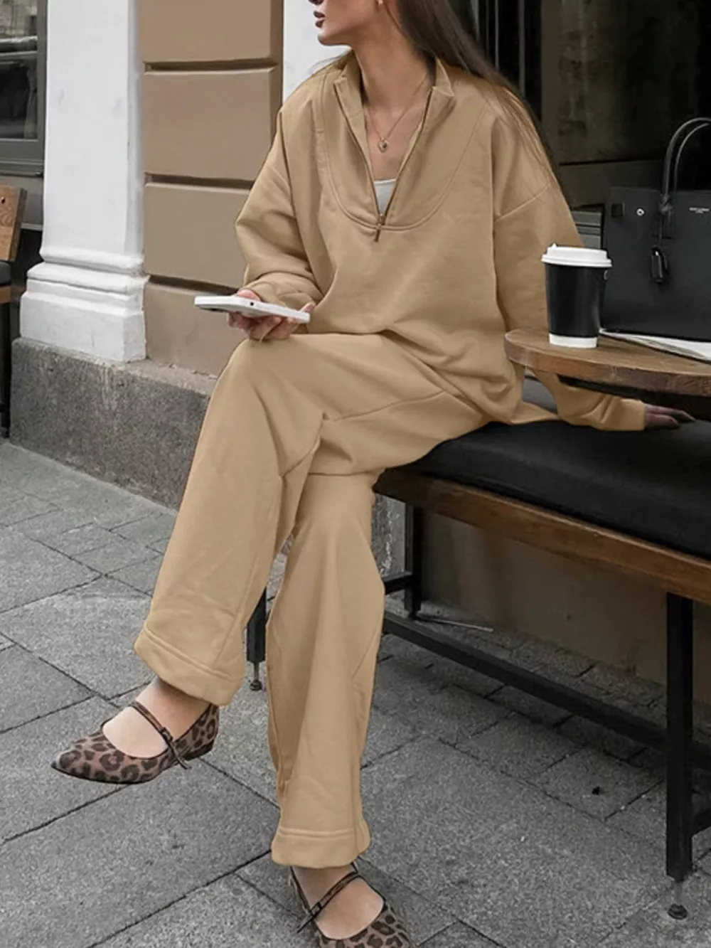 Quarter Zip Long Sleeve Top and Pants Set, image 2