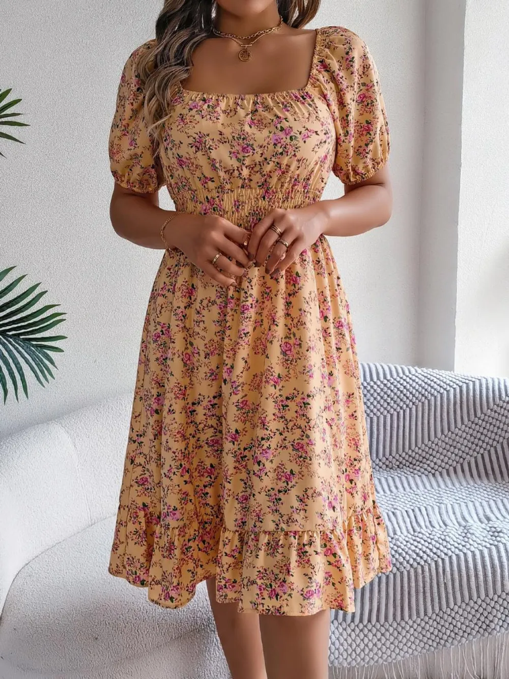 Ruffled Hem Floral Puff Sleeve Dress, image 21