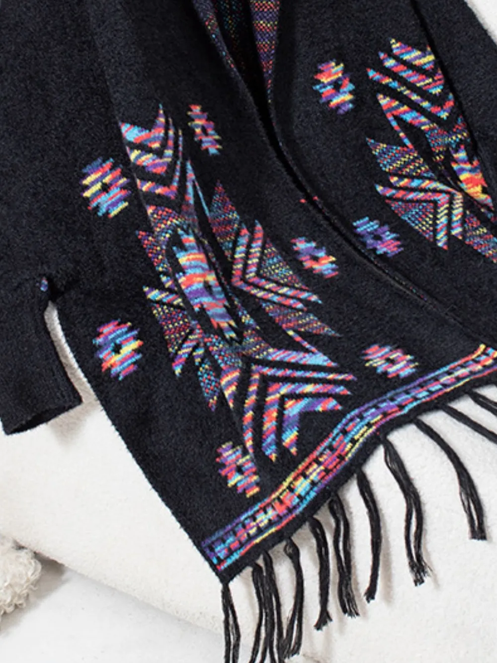 Fringe Geometric Open Front Long Sleeve Cape, image 16