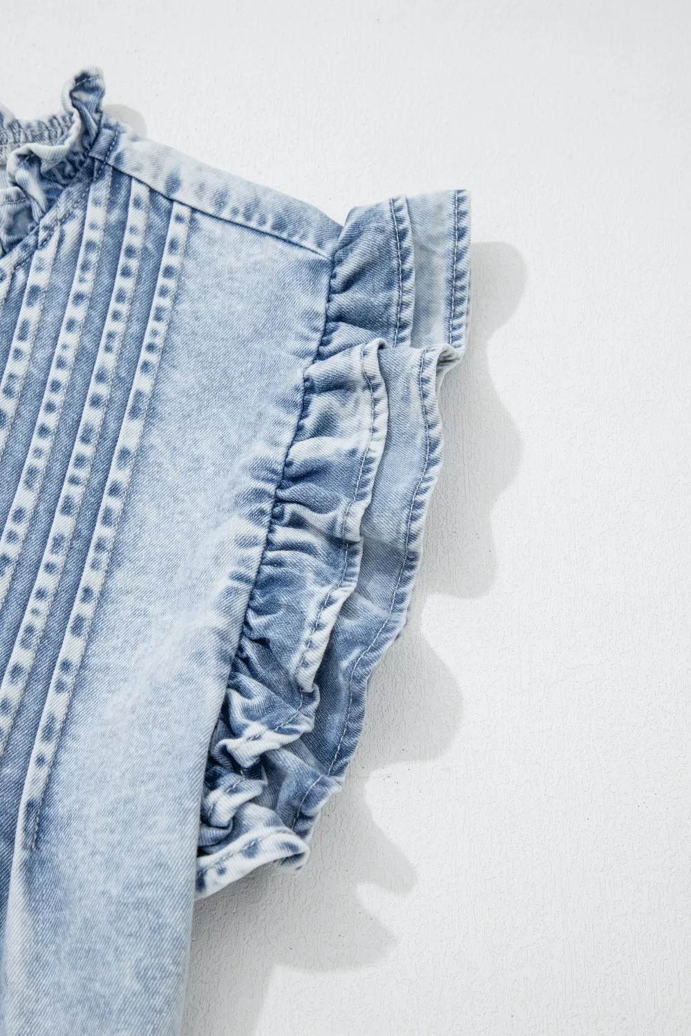 Ruffle Pleated Detail Vintage Washed Denim Top, image 9